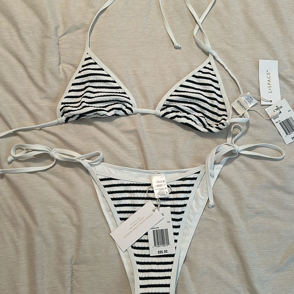 L*SPACE black and white striped bikini , NEW WITH TAGS! NEVER WORN!